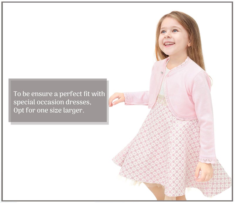 Lilax Little Girls' Knit Long Sleeve Button Closure Bolero Cardigan Shrug 3T Pink - Image 3